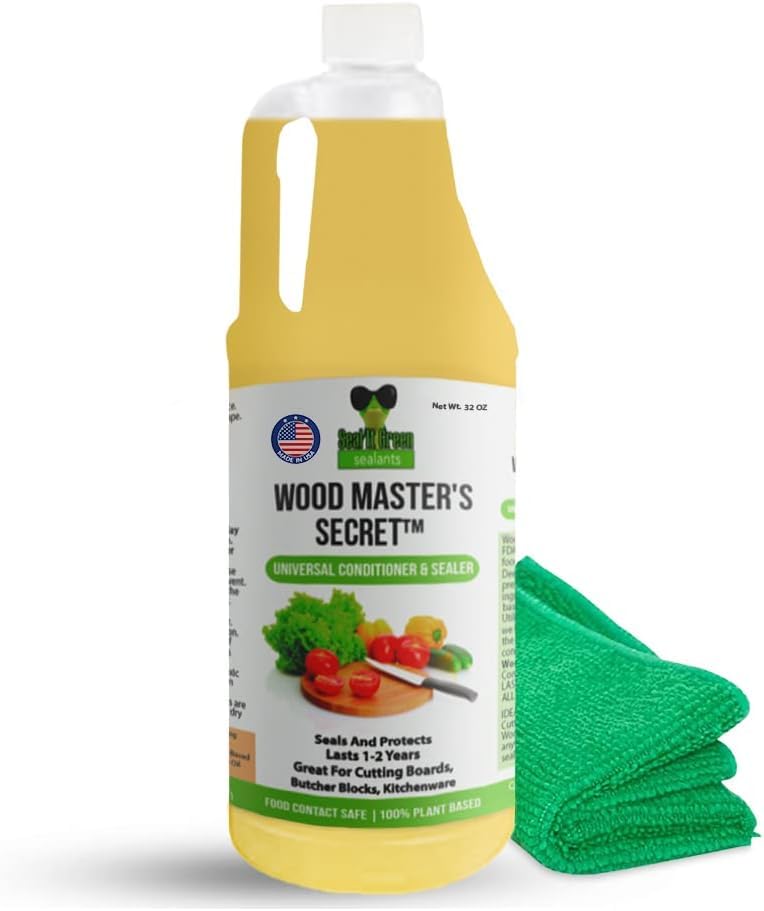 Wood Master's Secret Non-Toxic, Food Safe Cutting Board Oil, Conditioner & Sealer. Exceeds FDA Food Contact Surface Regulations. Also Works On Butcher Blocks, Wood Counters & More (32 Oz)