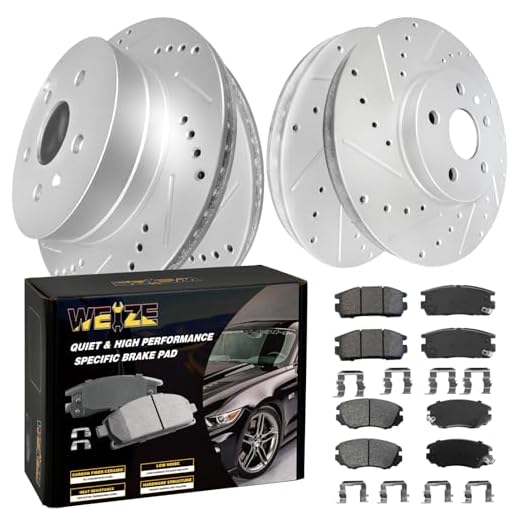WEIZE Front Rear Truck & Tow Brake Kit, Carbon Fiber Ceramic Brake Pads & Drilled/Slotted Brake Rotors Set, Fit for Chevy Equinox GMC Terrain 2010-2017