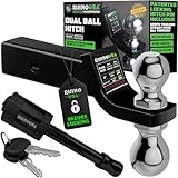 Rhino USA Dual Ball Hitch (Fits 2-Inch Receiver) - Heavy Duty Reversible Tow Hitch for 2 Inch and 2 5/16 Trailers (10,000 LBS GTW) - Weatherproof Anti-Theft Locking Hitch Pin Included