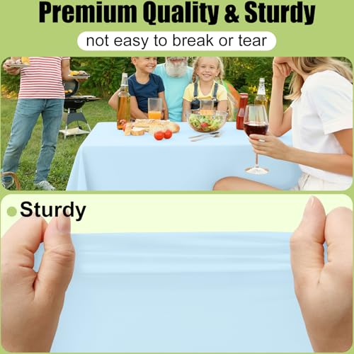 Image of Smiry Disposable Table Cloth - 10 Pack, 54 x 108 Inch Waterproof Rectangle Tablecloths for Parties, Decorative Plastic Table Cover, Leakproof & Sturdy, Baby Blue