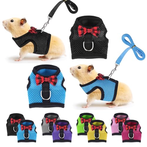 Image of Guinea Pig Harness and Leash, Guinea Pigs Harness, Guinea Pig Leash, Hamster Harness can be Adjusted to Any Size Soft Mesh Harness Leash with Bow for Decoration (2packs)