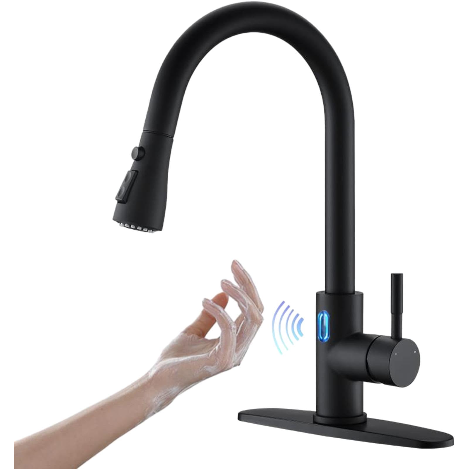 ZYCHSJXA Kitchen Sink Mixer Tap Faucet with Pull-Down Sprayer Single Hole Countertop Handle Black Sensor
