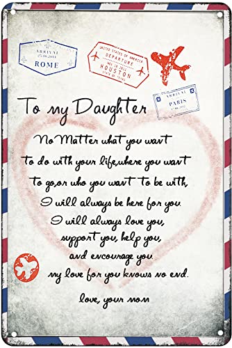 Finamille to My Daughter from Mom Vintage Tin Sign Letter Printed Rustic Sign Birthday Gift Daughter Air Mail Sign Positive Encourage and Love Daughter's Wall Art Gift for Bedroom Decor 5.5x8 inches