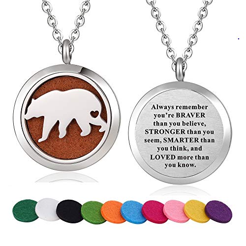 Stainless Steel American Bear Aroma Therapy Aromatherapy Essential Oil Diffuser Necklace Locket Pendant (Style 34)