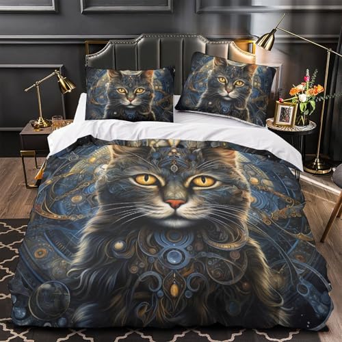 Housse de couette chat 3D 200x200 cm avec 2 taies d'oreiller en microfibre - 4