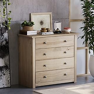 Vida Designs Panama Solid Pine Wax Finish Solid Bedroom Furniture 4-Drawer Chest, Wood, Natural