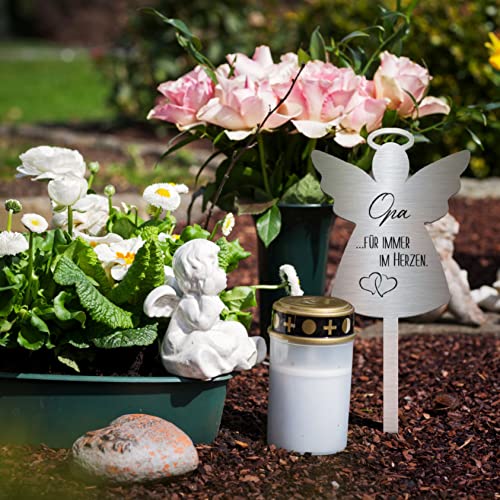 CHRISCK design Herz Grabstecker Grabschmuck aus Edelstahl mit Namen oder Spruch - Wir vermissen Dich Grabschmuck wetterfest Urnengrab - persönliche Grabdeko individuell gestalten (Personalisierbar)
