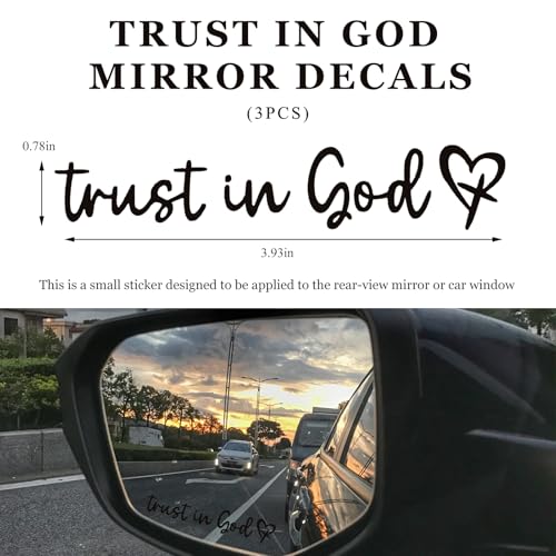 Image of 3 PCS Trust in God Rearview Mirror Sticker, Christian Car Mirror Sticker Decal Affirmation Reminder, Waterproof Bible Verse Rear View Vinyl Sticker for Vehicle Window Laptop (Black)