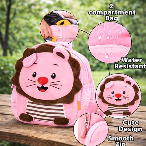 Image of WISHKEY Kids Bag for Boys & Girls (2-5 Years) Picnic Bags for Girls Water Resistant Lightweight Small Size with Safety Leash, Chest Buckle & Adjustable Straps Pink