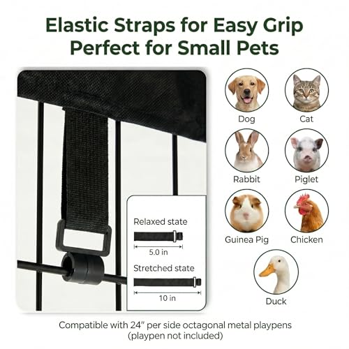 Image of PJYuCien Octagonal Playpen Top Cover for 24 inch Side Metal Pet Pen, Gray | Cozy Den for Puppy Small Animals, Half Mesh Half Oxford with Silver Coating, Predator & Weather Protection, Snap Hooks