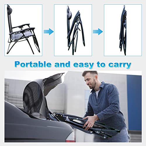 Yomifun Zero Gravity Chairs Set Of Two, Lawn Chair, Folding Recliner Lounge Chair, Everything Included With Padded Head Pillow, Holder Tray, Shoulder Strap, Footrest Cushion, Grey #TOP5