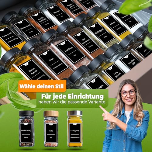 CLIDOR Gewürzgläser eckig [24 x 125ml], inklusive 248 Gewürzetiketten – Ansicht 6