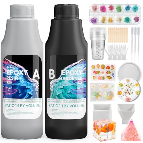 Resiners Epoxidharz Starter-Set Anfänger, 1L kristallklare Epoxidharz Set...