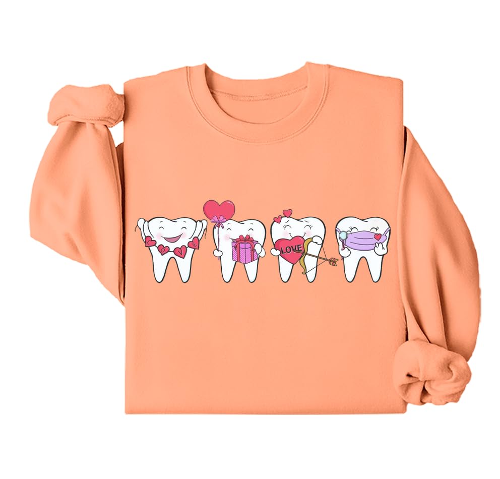 Generic Dental Valentine's Day Sweatshirt, Dental Theme Cartoon Print, Unisex Adult, Blue, Long Sleeve, Loose Fit, Medium