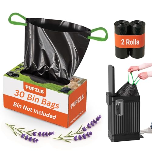 Pupzle Dog Poop Bin Liners 3.2 Gallon Trash Bag Refills with Drawstrings for Pupzle RECTANGLE Dog Poop Bin Heavy Duty Leak-Proof Replacement Bags (ONLY) Lavender Scented 30 Count