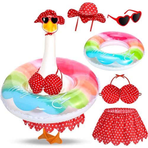 GANSHAYA 5Pcs Hawaiian Goose Outfit Lawn Bikini Porch Goose Clothes for Spring Summer Yard Lawn Outdoor Decoration (Red)