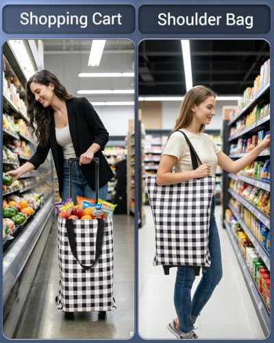 Image of Rolling Shopping Bag, Small Shopping Cart with Wheels,Collapsible Portable Waterproof Tote for Market & Grocery Runs-Gift for Women & Seniors(Grey)