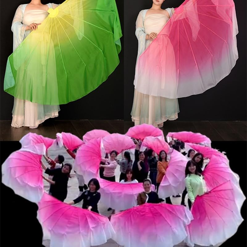 Abanicos de danza de gasa 85cm y varillas de espina de pescado (Color 5, 2 uds) 2