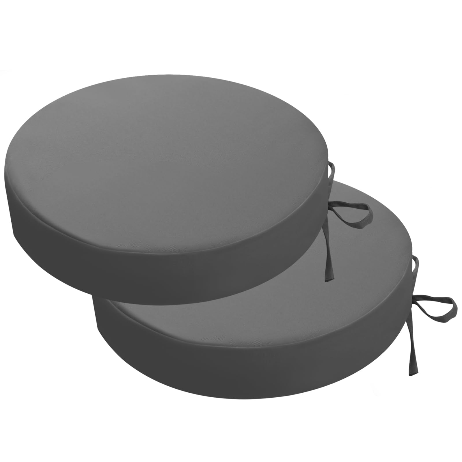 PRIMEPATIO Round Outdoor Chair Cushions Set of 2, Thick 7cm, Round Garden Seat Cushions with Ties, Waterproof Patio Bistro Chair Pads for Outdoor Furniture, 38 x 38cm, Dark Grey
