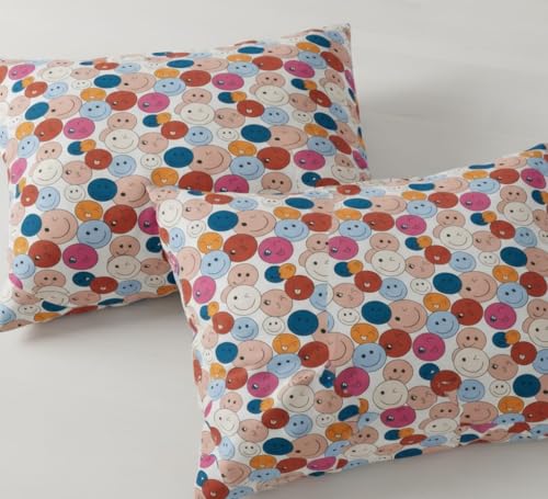 Image of Premium Glace Cotton Flat Double Bedsheets, 90 x 100 Inches with 2 King Size Pillow Cover 17 x 27 Inches, Floral (Smily)