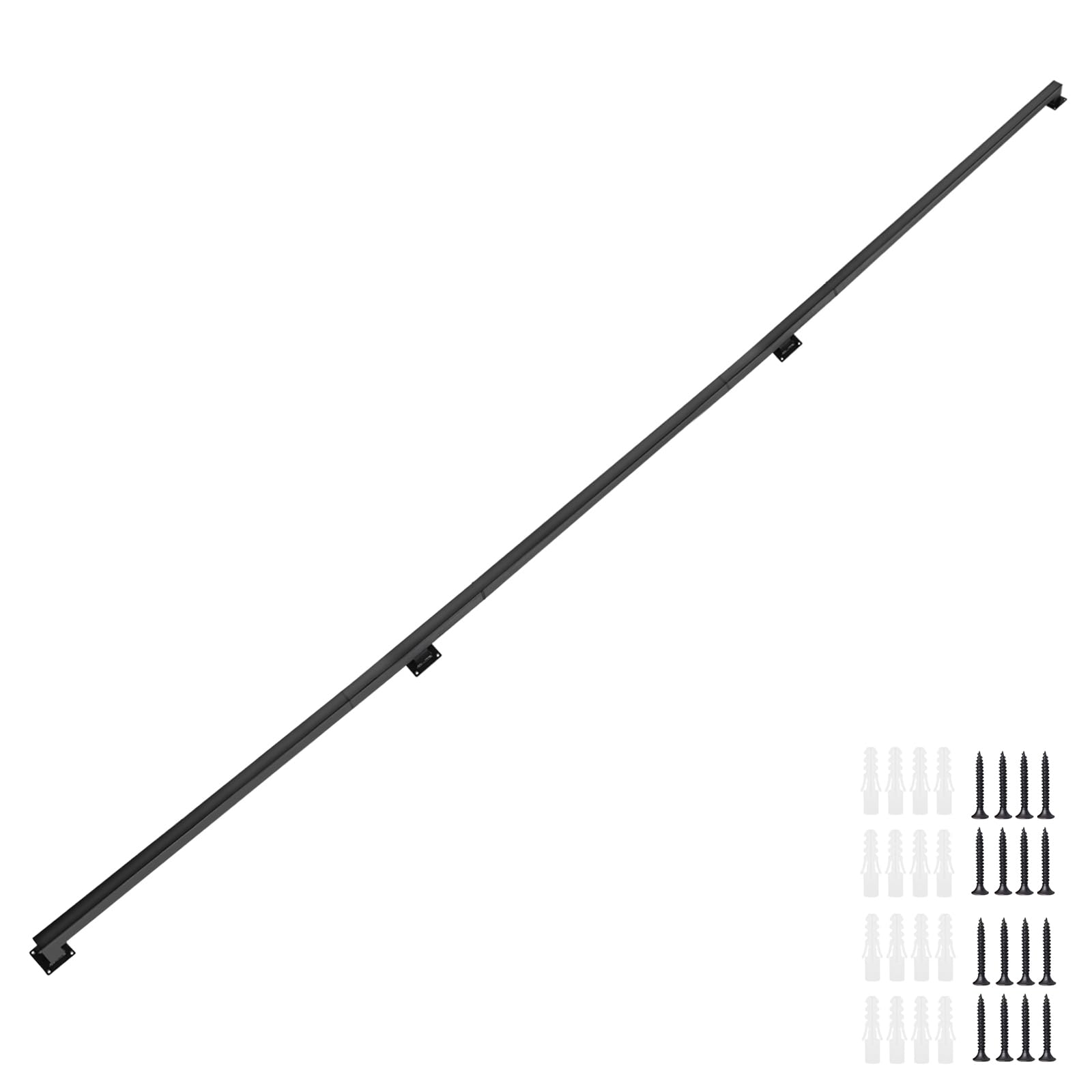 14 Feet Square Tube Handrail, Wall Mount Industrial Modern Staircase Handrail for Indoor Outdoor Steps, 600lbs Load Capacity, Metal Non-Slip Grab Handle for Stairs Loft Porch, Matte Black