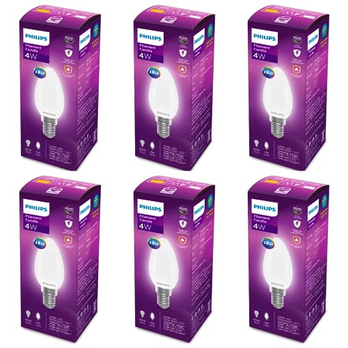PHILIPS 4-watt Filament Candle LED Bulb | Diffused Candle Bulb For Home & Decoration | Bulb Base: E14, Warm White | Pack Of 6 For Rs. 365 @ 76 %