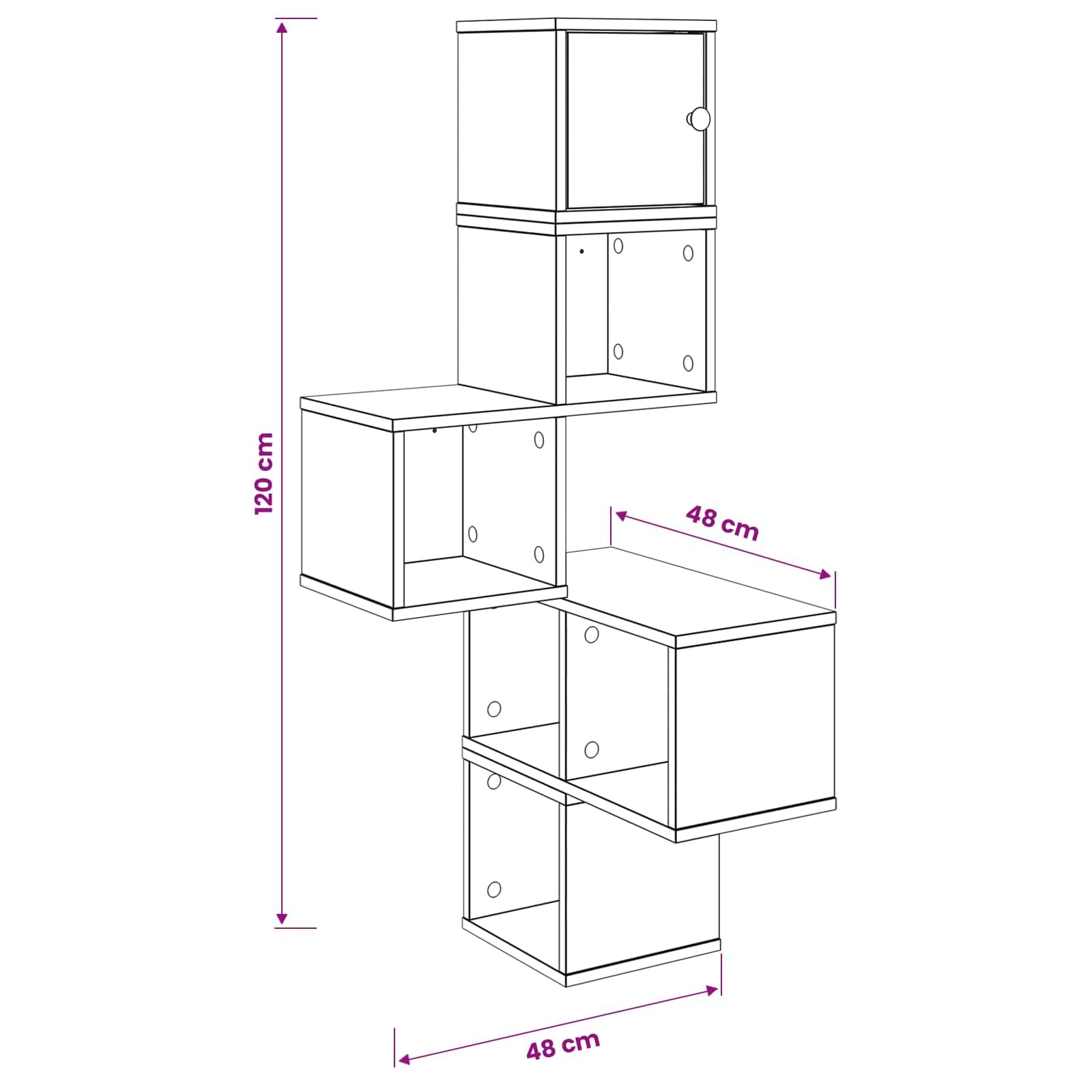 Wand-Eckregal Weiß 48 x 48 x 120 cm Holzwerkstoff | Platzsparendes Eckregal für Schlafzimmer, Büro und Küche. Bietet praktischen Stauraum für Deko und Bücher.