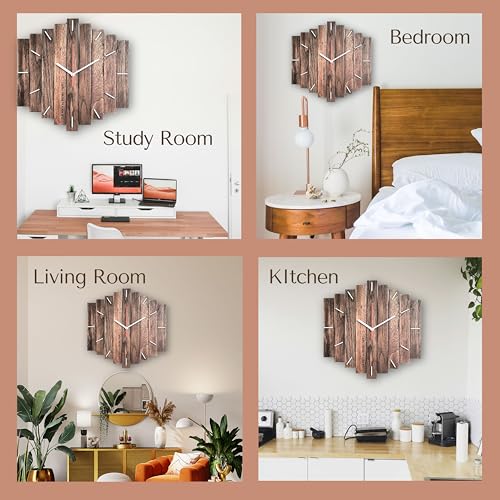 Image of Antique Geometric Design Handmade Wood Wall Clock, Big Size Modern Wall Clock for Home Decor (Natural Wood) MBCL03