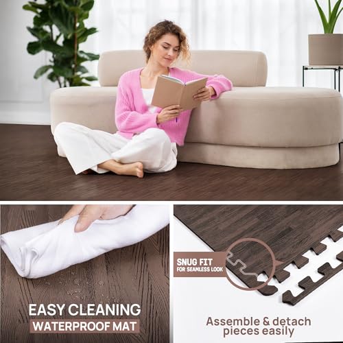 Image of Yes4All EVA Interlocking Mats, Puzzle Floor Tiles, Foam Floor Padding with Border for Furniture, Home Space, Living Room, Garage 11,22,32 SQFT