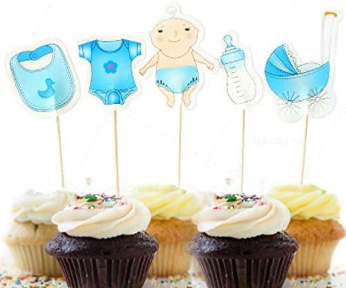 AILEXIHandmade 20 Counts Cake Decorating Toppers for cupcake and ice-cream - Baby Shower Boy