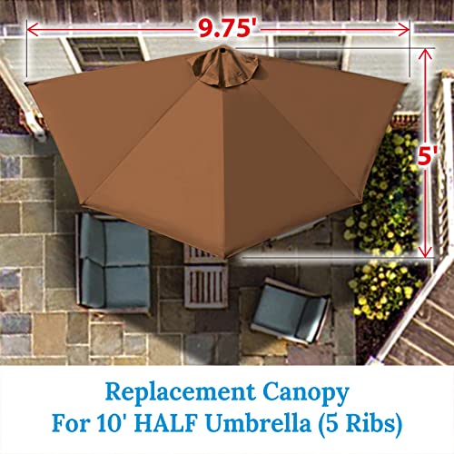 Strong Camel Replacement Canopy Cover for 10' Patio Half Umbrella 10ft 5 Ribs Half Umbrella (Brown)