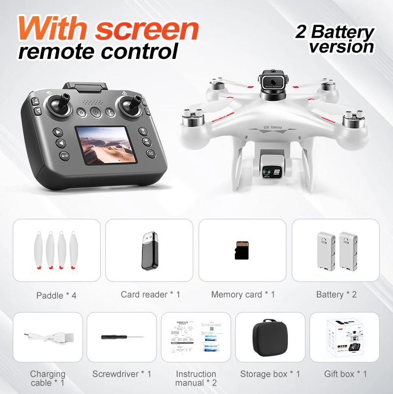 Hobby Drone with Screen on Remote Control Dual 720p Cameras, Optical Flow Positioning, 6-Channel Gyro, Brushless Motor, Headless Mode, Hovering, One-Key Takeoff, Altitude Hold, 2 Batteries, RC Quadcopter Beginner-Friendly Airplane, Airplane Drones For Kids 8-12 - Image 5