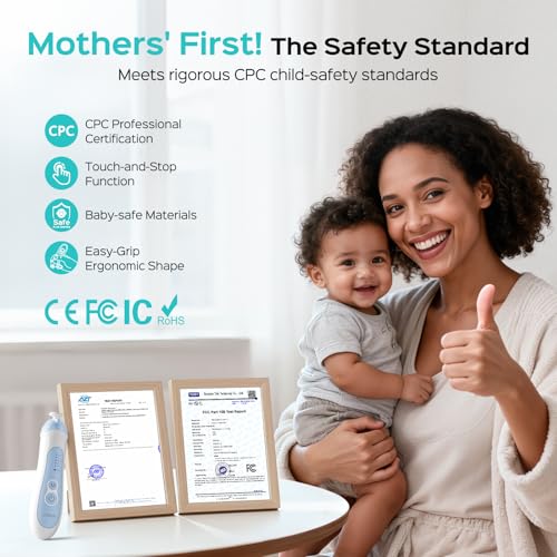 COSLUS Rechargeable Baby Nail File: Cordless Baby Nail Trimmer Electric, Baby Nail Clipper with 5 Speeds & 6 Grinding Heads for Baby Kid, CPC Certified & Quiet Design - Safe for Sleep Trim, C52 Blue - Image 3