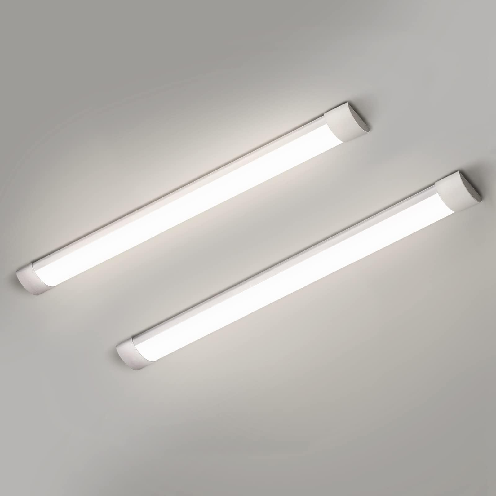 2 Packs 3FT LED Batten Light, Ultra-Thin Slim Ceiling Surface Mounted Light, 30W, 4000K, IP20, LED Ceiling Lamp for Garage, Shop, Hallway, Office, Market