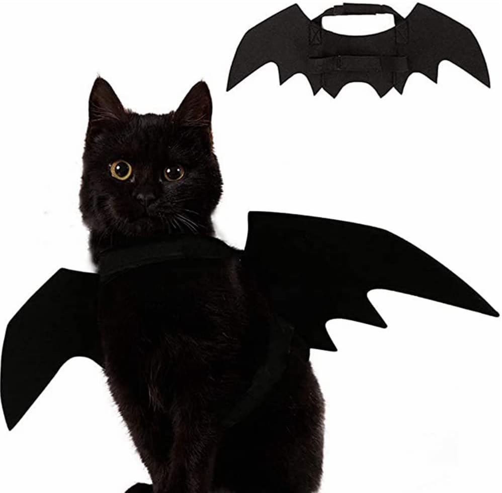 Pet Cat Costume Bat Wings Apparel for Small Dogs and Cats, Puppy Cosplay Collar Bat Halloween Costume