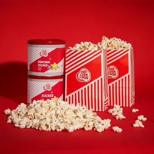 Popcornloop – Das Starter-Paket, Mais 500g Butterfly und Mushroom, Popcornöl, Vanille Zucker, Haube - 8