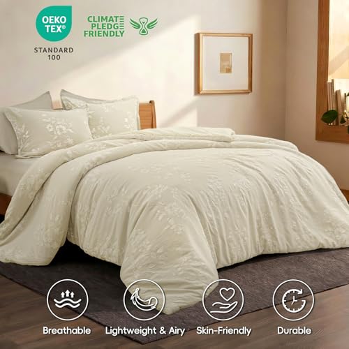 Image of PHF Cotton Jacquard Comforter Set King, Soft Breathable, Oak