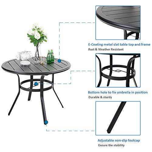 Mfstudio 5 Piece Outdoor Patio Dining Set, 4 Metal Stackable Chairs And 37.8" Round Table With 1.57" Umbrella Hole For Garden, Lawn, Poolside, Balcony, Black #TOP1