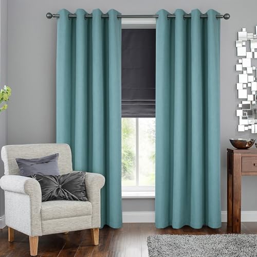 always4u Rideau Thermique Isolant Anti Froid, Rideaux Occultant 100%, Tressage Croisé Texture Semi Uni, Salon Moderne pour Salon Cuisine, Bleu Turquoise Lot...