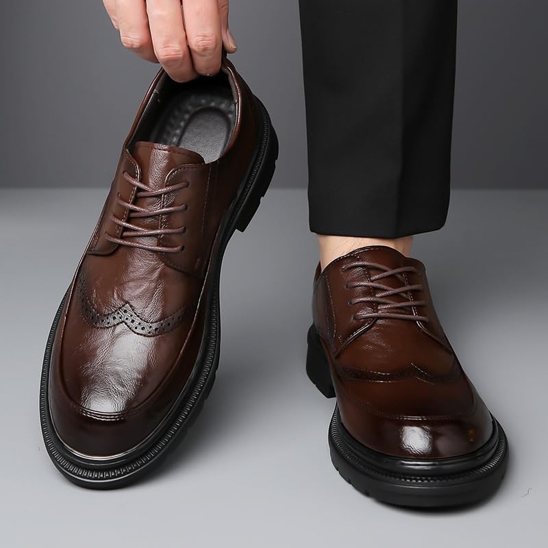 Men's Leather Platform Oxford Shoes Lace-Up Round-Toe Chunky Heel Comfort Business Dress Casual Derby Shoes3