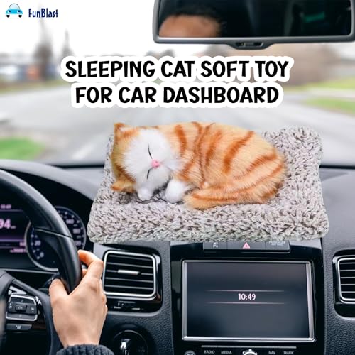 Image of FunBlast Cute Sleeping Cat Plush Toy with Meow Sound, Gift for Kids, Toy Accessories for Car Dashboard (Orange+Brown)