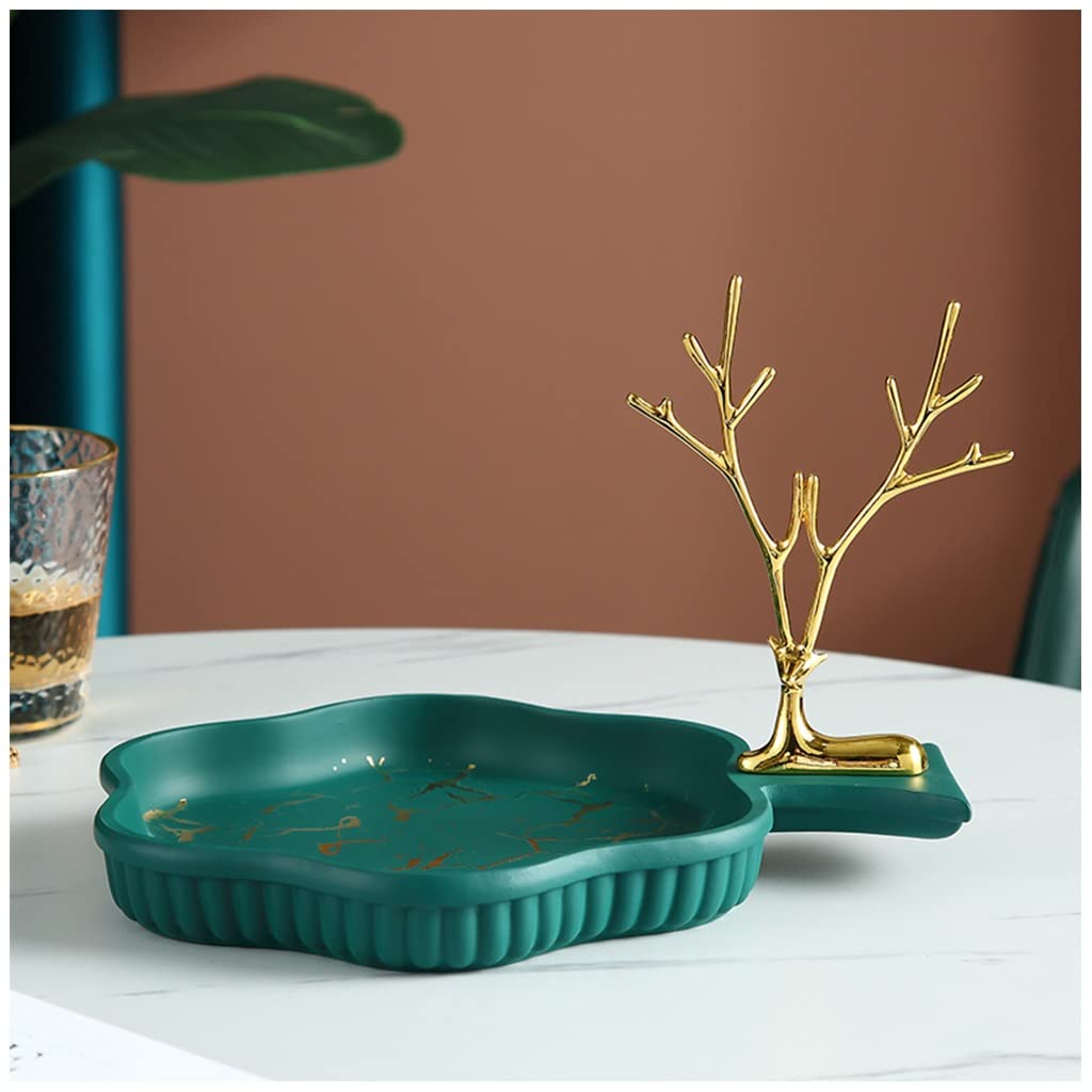 Dekoracyjne tac Kreatywny stolik do kawy Dekoracje do salonu, ozdoby Key Telefon Cukierki Taca z uchwytem jeleniem, biżuteria Tracy Organizer Nordic Key Bowl do stołu (Color : Green)