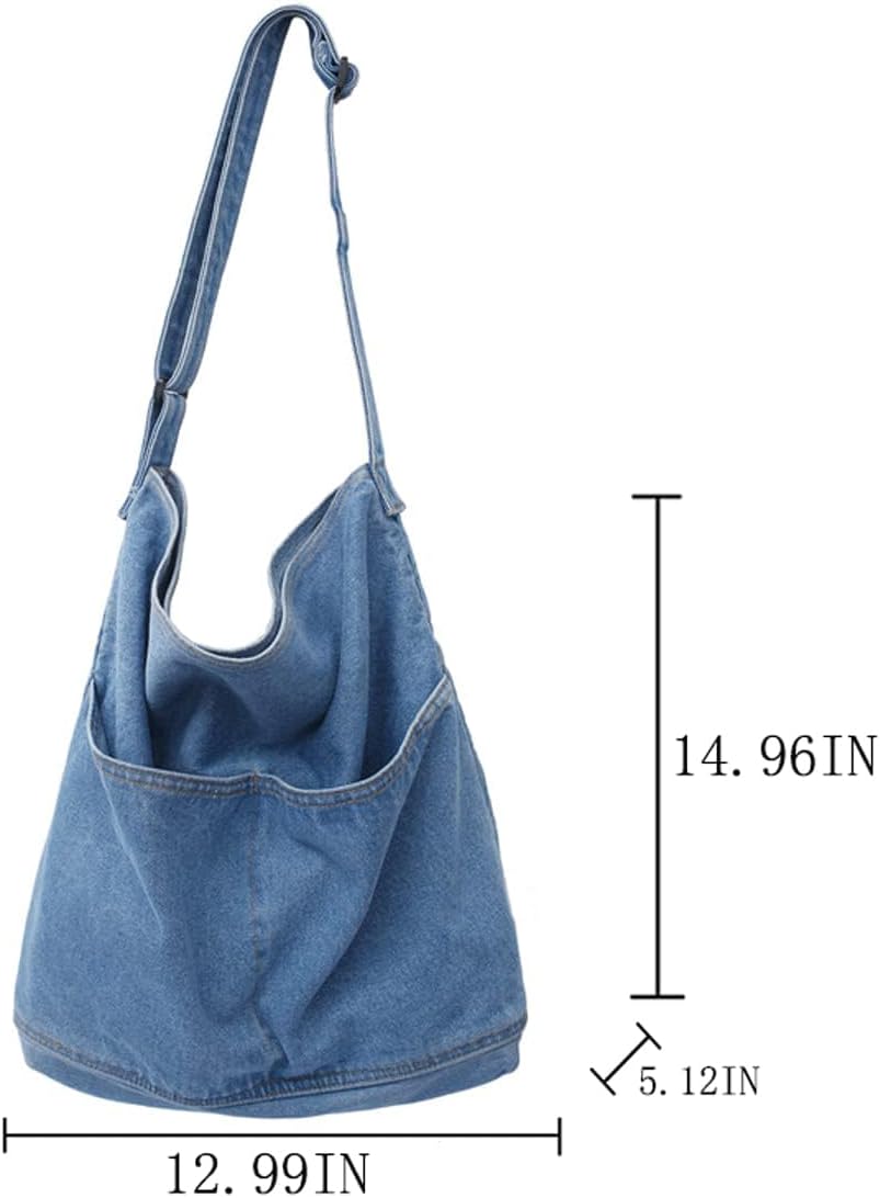 Denim Shoulder Bag Canvas Messenger Bag for Women Men Tote Bag Casual Retro Aesthetic Crossbody Bag Handbag - Image 7