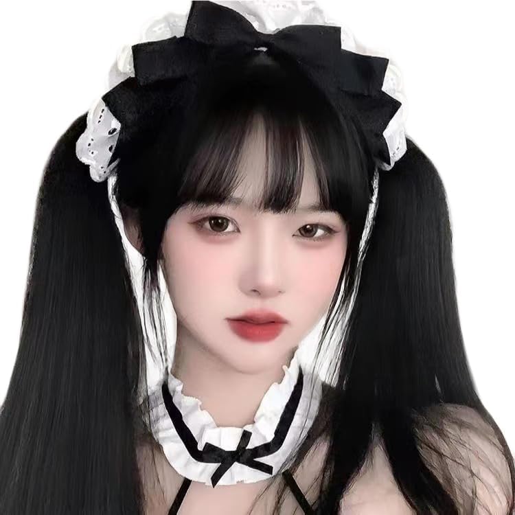 YXO ポニーテールウィッグ 2本入り ロング カール ポイントウィッグ レディース かつら 女性 ロリータ ふわふわ ツインテール エクステ リボン付き