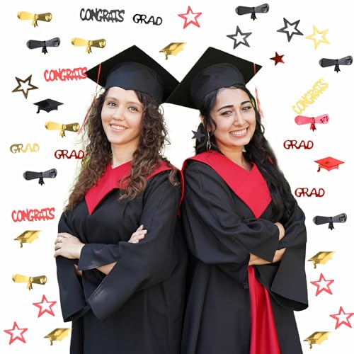 Image of Red Gold and Black Graduation Confetti 2026, 1000 Pcs Congrats Grad Confetti Class of 2026 Party Table Centerpiece for 2026 Graduation Party Decorations