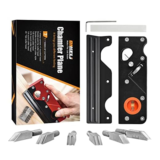 ONKEL.J Chamfer Plane with Backer Woodworking Hand Planer for Quick Edge Planing and radian Corner Plane Trimming,7 Types of Cutter Heads (Black with 7pcs Cutter)