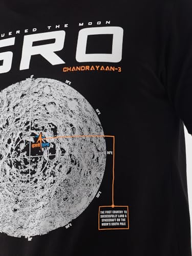 Image of The Souled Store Official ISRO: Lunar Mission Mens Regular fit Half Sleeve Graphic Printed Cotton Black Color T-Shirts