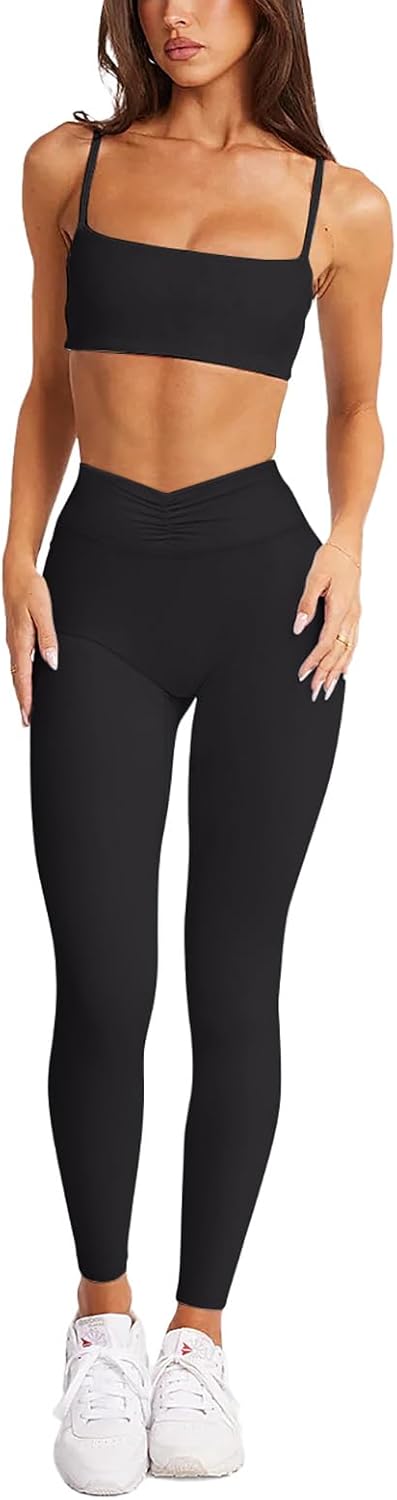 LASLULU V-High Waisted Workout Leggings for Women 28" Gathered Buttery Soft Compression Leggings Yoga Workout Pants - Image 3