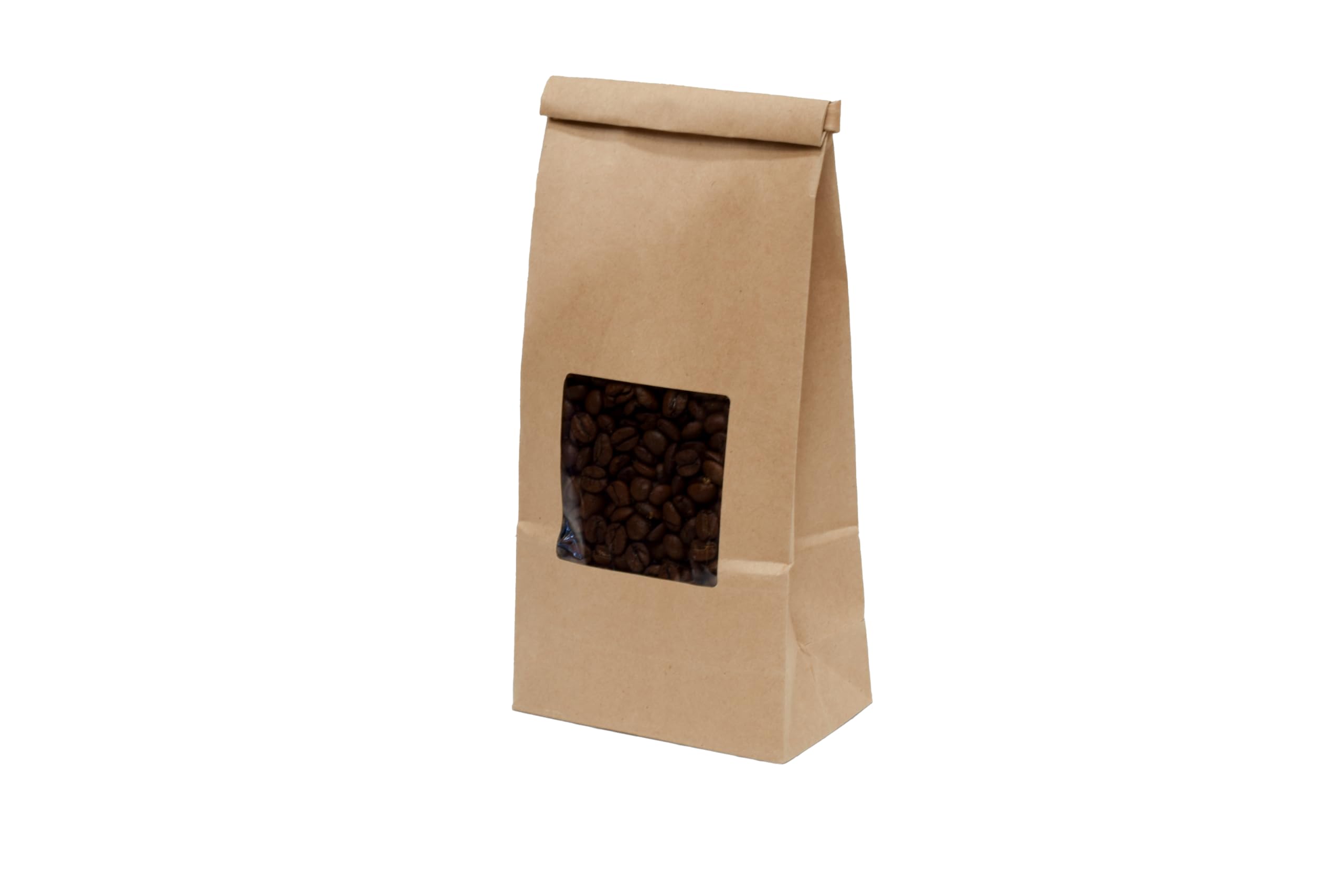 1 Pound Kraft Paper Tin Tie Coffee/Tea Bags With Window - Great for Pastries, Candy, and Bakery Packaging (100)