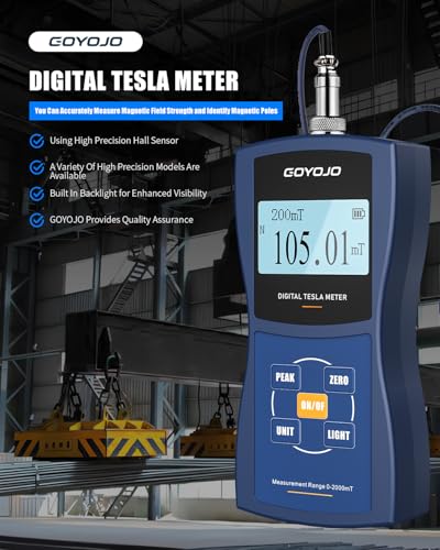 Image of Gauss Meter with High Precision Probe, Digital Magnetic Field Tester (2400mT /24000Gs), N /S Polarity Identification for Magnet, Motor & Speaker Testing, ±5% Accuracy